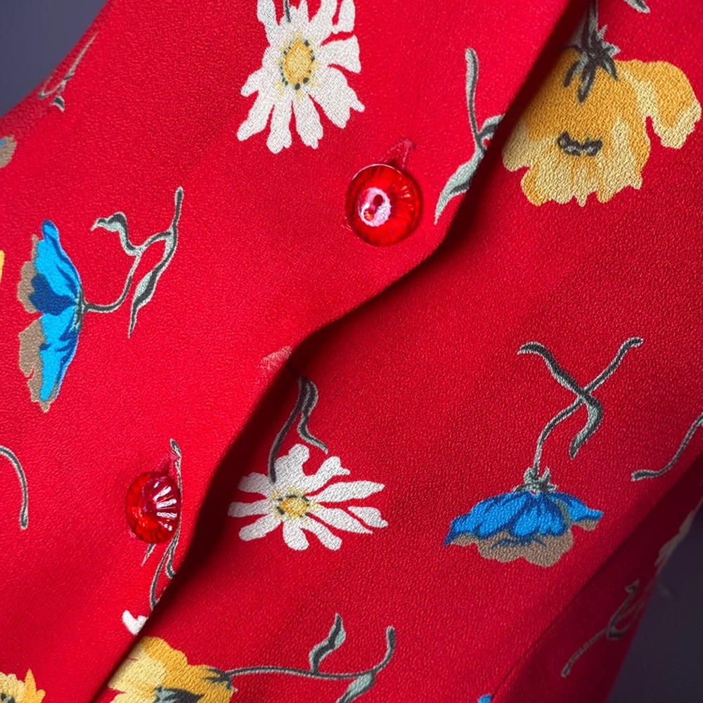 Decked Out Vintage Red Floral Button Down Dress - Picture 4 of 12